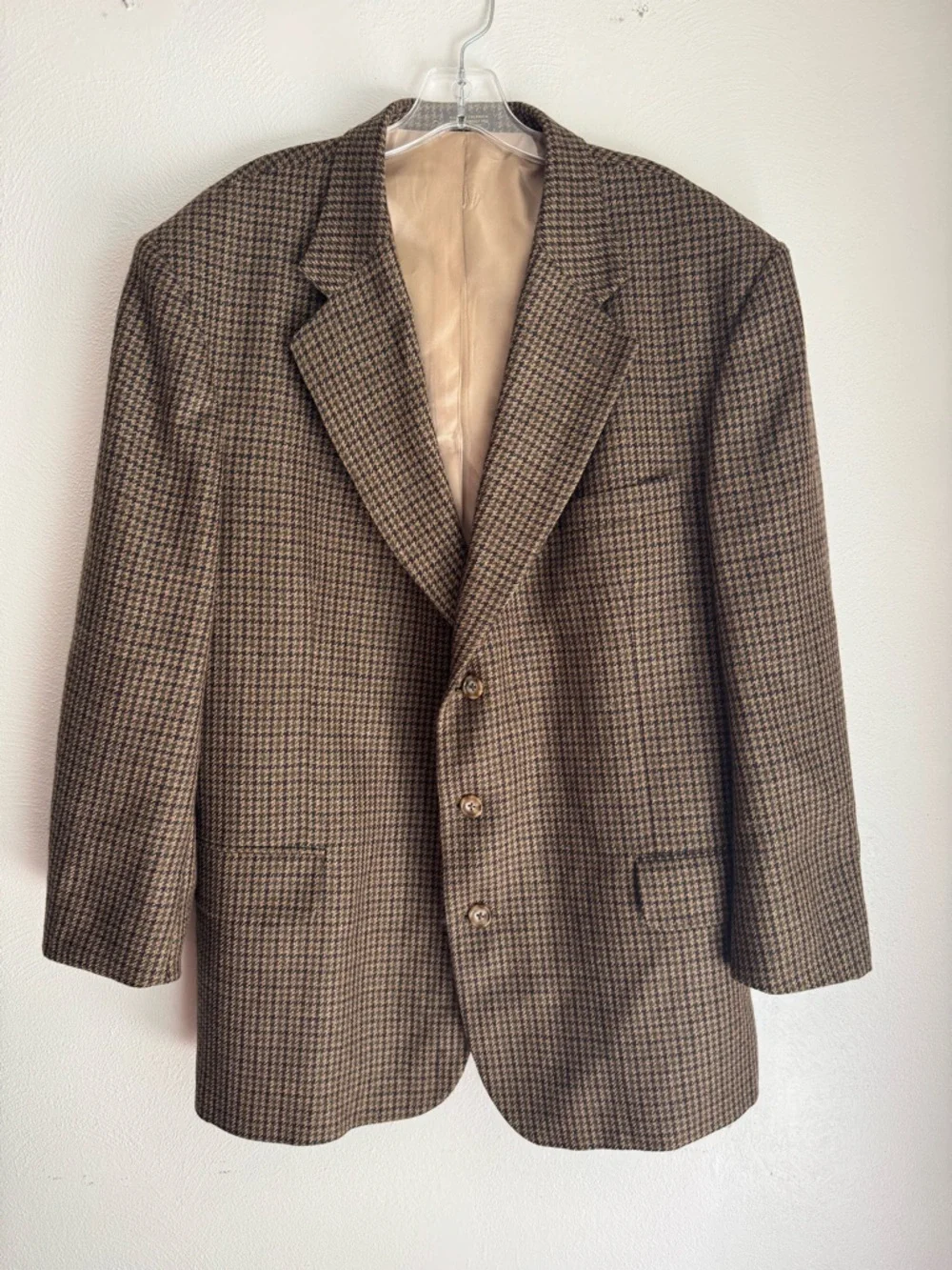 Oscar de la Renta Vintage Men's Brown Houndstooth 100% Wool Sport Coat